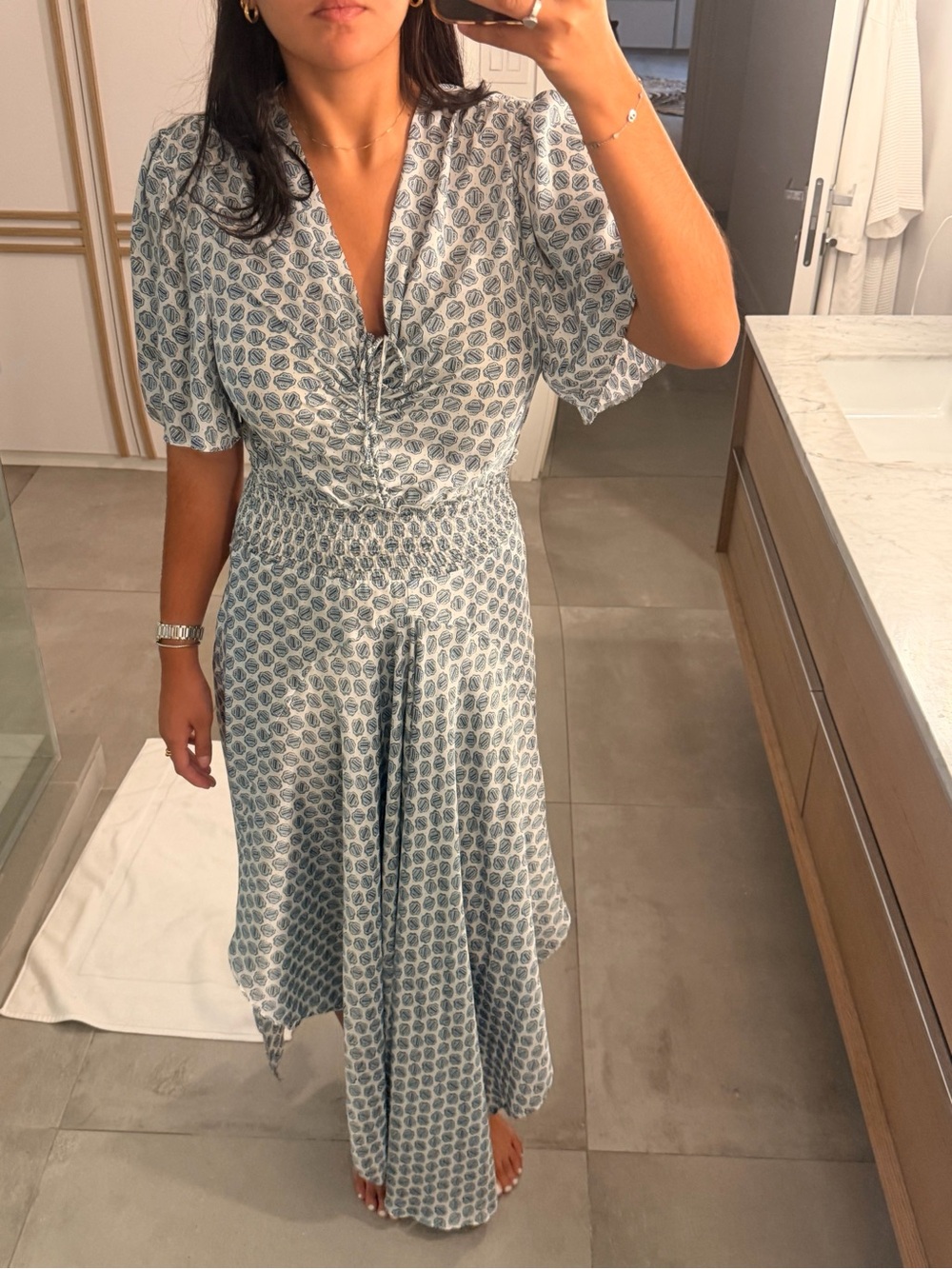 Maje Blue Leaf-Print Maxi Dress